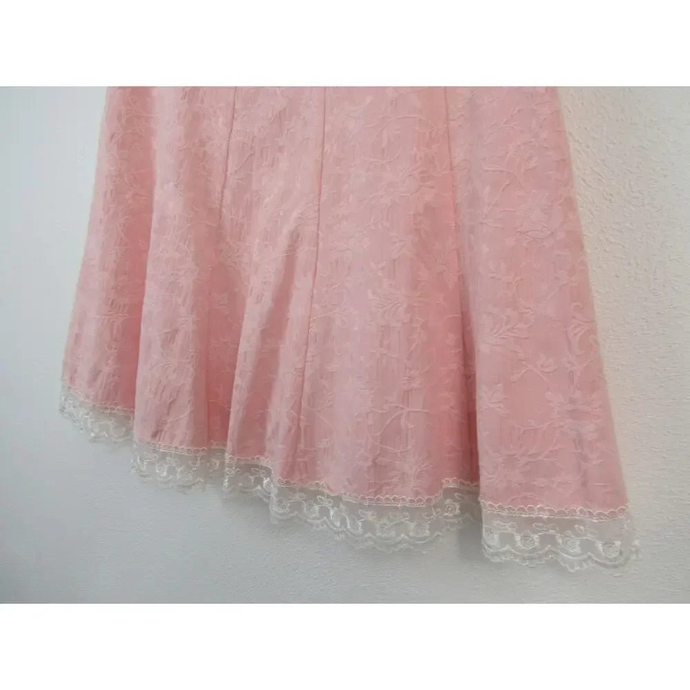 Hardy Amies London USA 4 Jacquard Baby Pink Skirt Ruffles  Vintage VTG